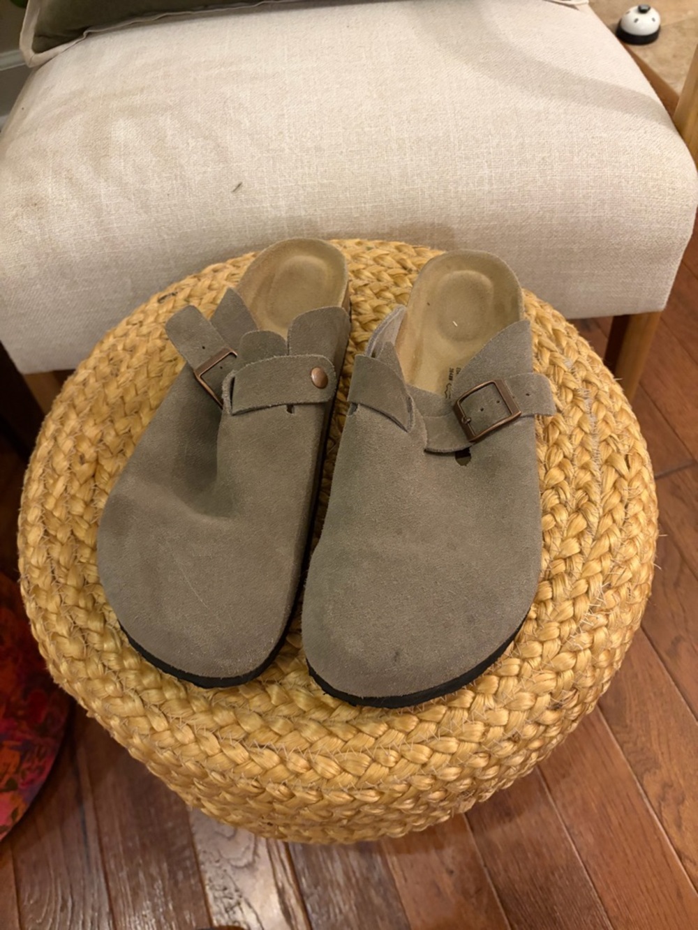 Men's Suede Slip-On Buckle Loafers in Taupe